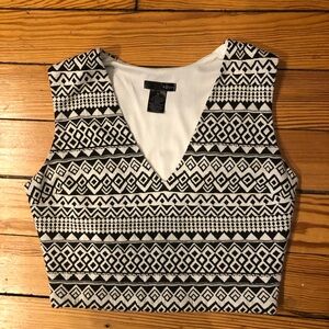 Aqua Black and White Geometric Women's Top